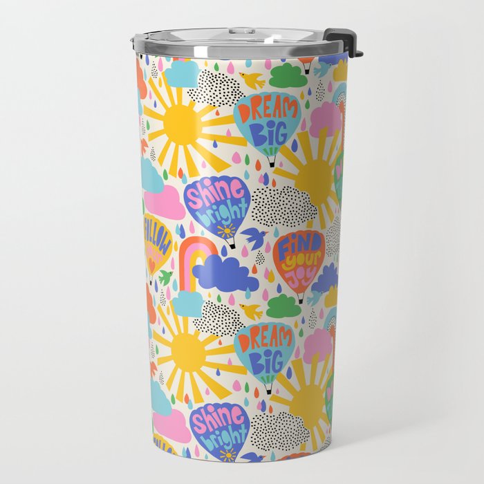 Hot Air Balloons In The Sky - Happy Kids Pattern with Positive Quotes Travel Mug Gallery Image 2