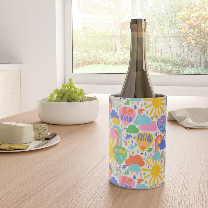 Hot Air Balloons In The Sky - Happy Kids Pattern with Positive Quotes Wine Chiller Gallery Image 4