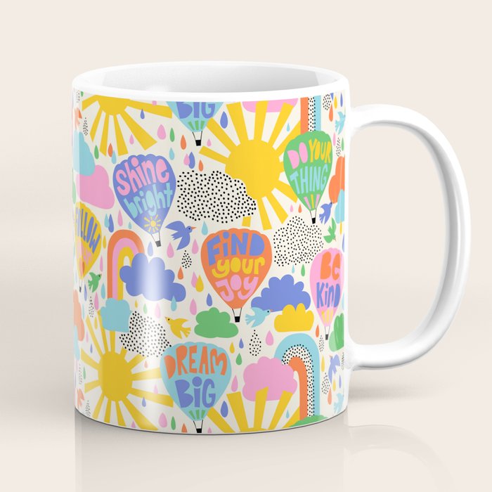 Hot Air Balloons In The Sky - Happy Kids Pattern with Positive Quotes Coffee Mug Gallery Image 1