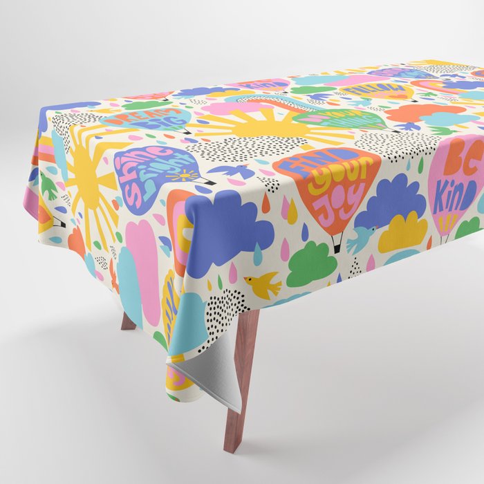 Hot Air Balloons In The Sky - Happy Kids Pattern with Positive Quotes Tablecloth Gallery Image 1