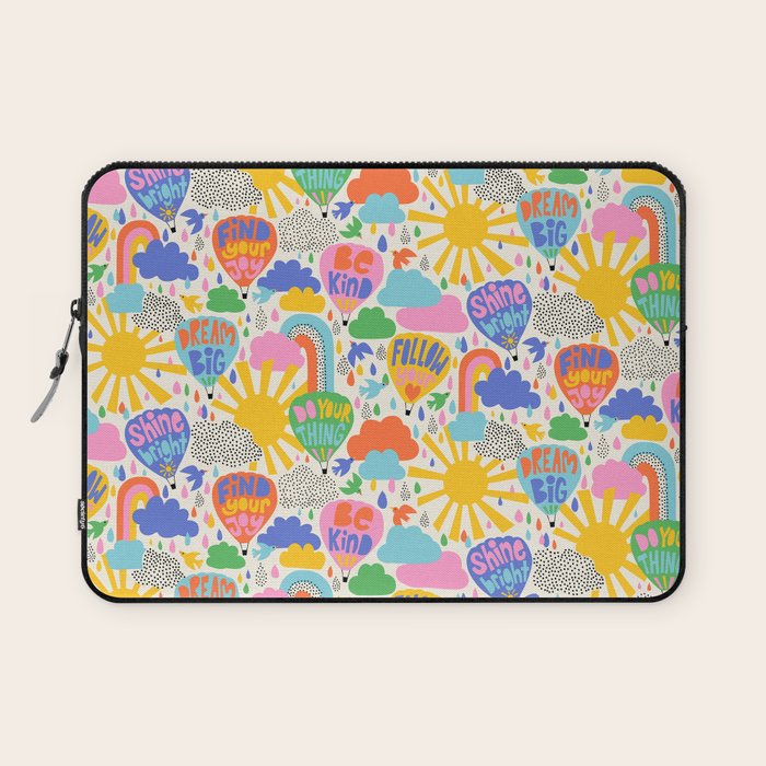 Hot Air Balloons In The Sky - Happy Kids Pattern with Positive Quotes Laptop Sleeve Gallery Image 1