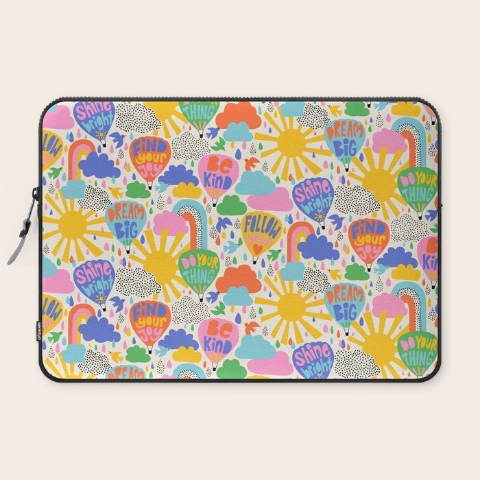 Hot Air Balloons In The Sky - Happy Kids Pattern with Positive Quotes Laptop Sleeve Gallery Image 2
