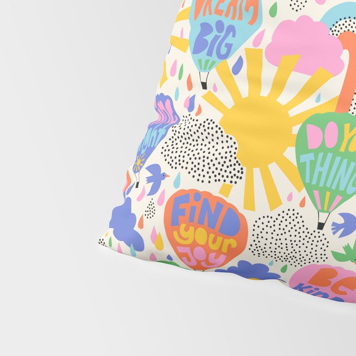 Hot Air Balloons In The Sky - Happy Kids Pattern with Positive Quotes Pillow Sham Gallery Image 4