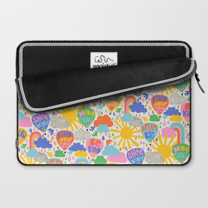Hot Air Balloons In The Sky - Happy Kids Pattern with Positive Quotes Laptop Sleeve Gallery Image 2