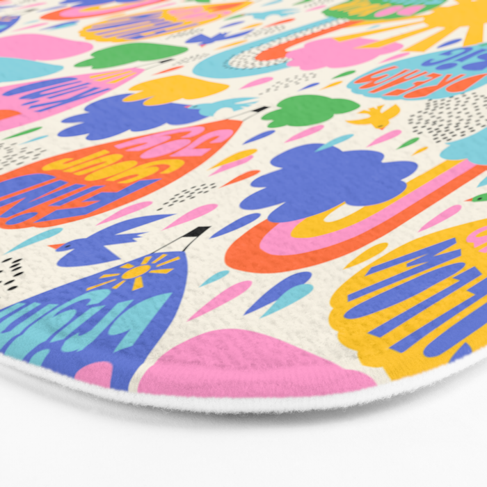 Hot Air Balloons In The Sky - Happy Kids Pattern with Positive Quotes Bath Mat Gallery Image 3