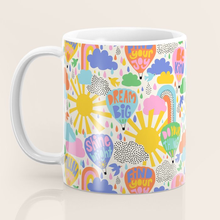 Hot Air Balloons In The Sky - Happy Kids Pattern with Positive Quotes Coffee Mug Gallery Image 3