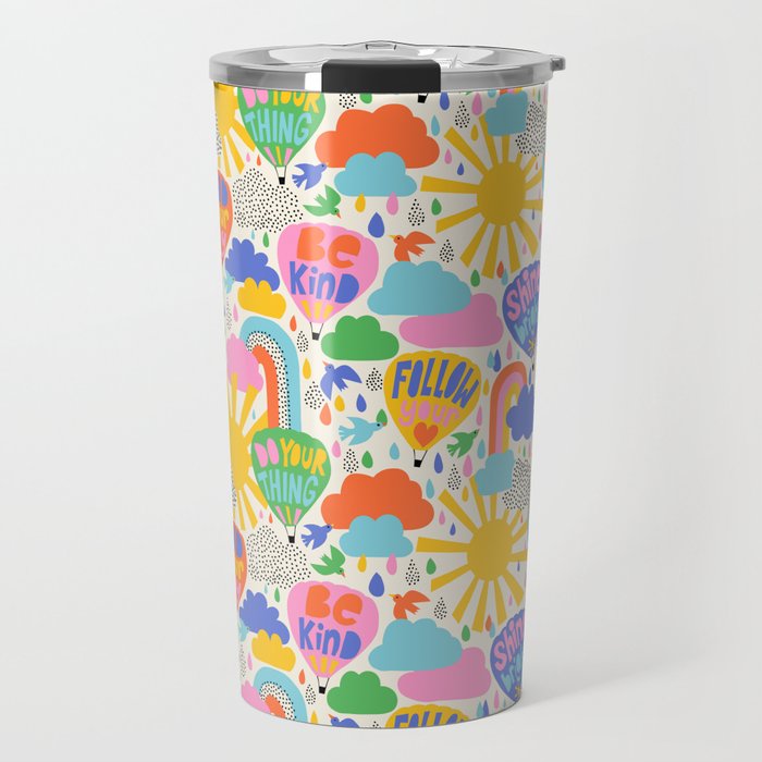 Hot Air Balloons In The Sky - Happy Kids Pattern with Positive Quotes Travel Mug Gallery Image 1