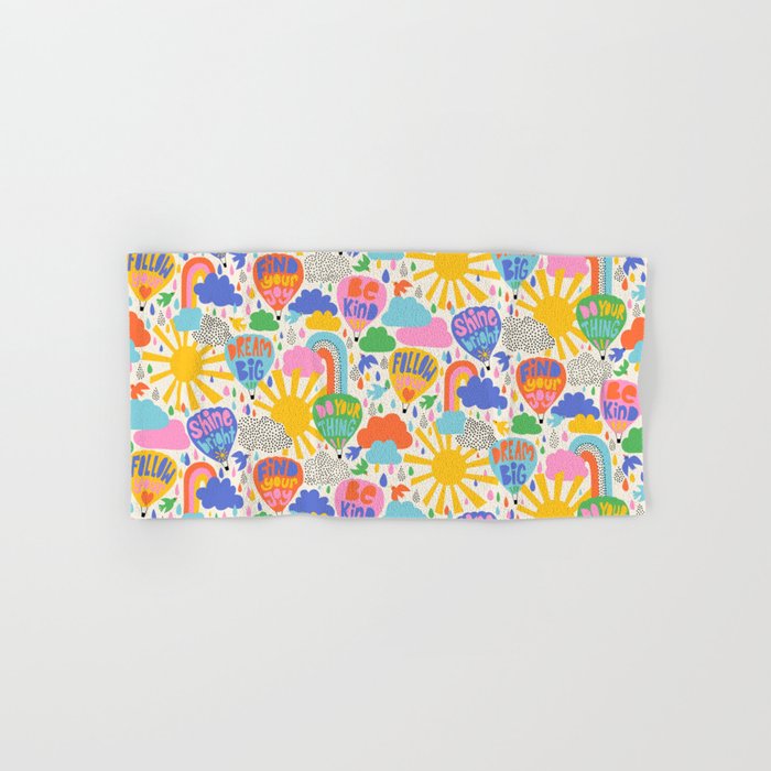 Hot Air Balloons In The Sky - Happy Kids Pattern with Positive Quotes Bath Towel Gallery Image 1