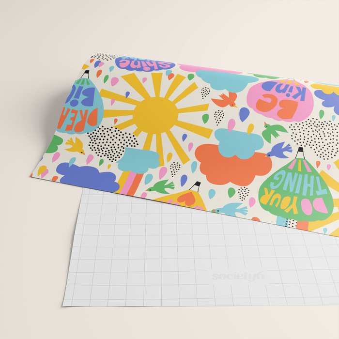 Hot Air Balloons In The Sky - Happy Kids Pattern with Positive Quotes Wrapping Paper Gallery Image 2