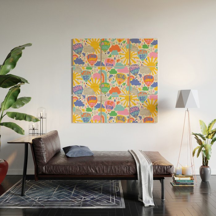 Hot Air Balloons In The Sky - Happy Kids Pattern with Positive Quotes Wood Wall Art Gallery Image 2