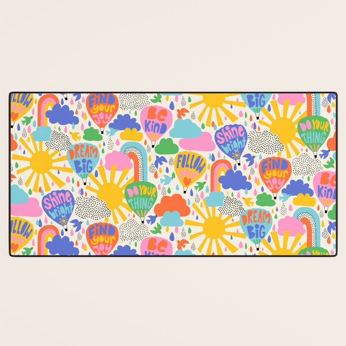 Hot Air Balloons In The Sky - Happy Kids Pattern with Positive Quotes Desk Mat Gallery Image 3