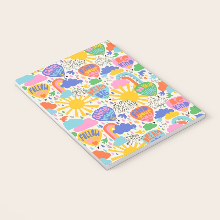 Hot Air Balloons In The Sky - Happy Kids Pattern with Positive Quotes Notebook Gallery Image 3