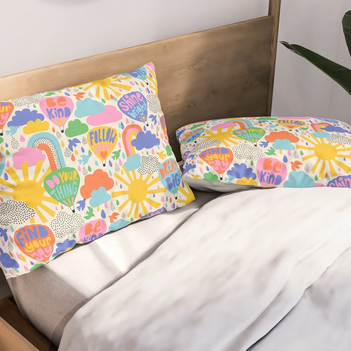 Hot Air Balloons In The Sky - Happy Kids Pattern with Positive Quotes Pillow Sham Gallery Image 2