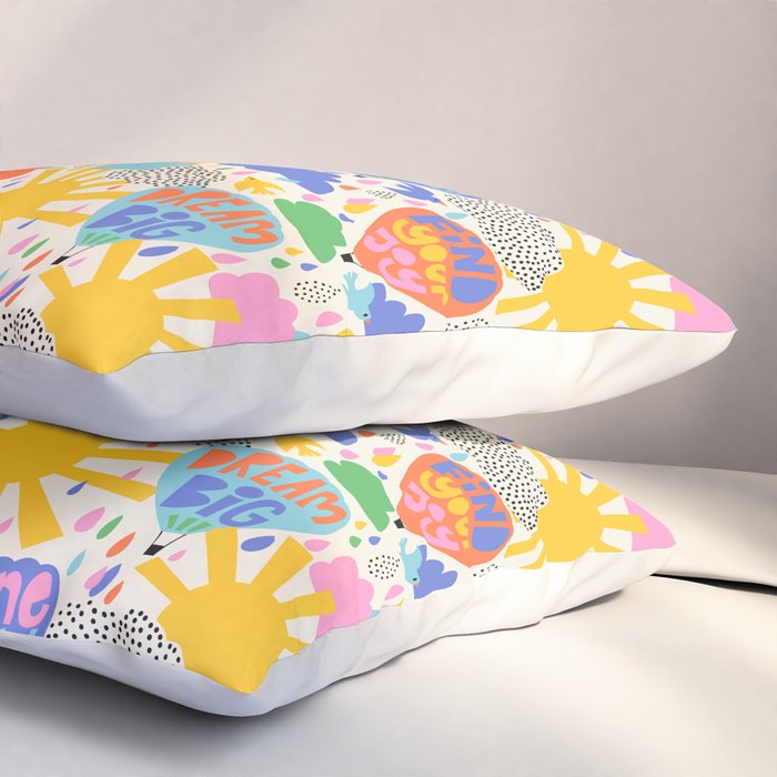 Hot Air Balloons In The Sky - Happy Kids Pattern with Positive Quotes Pillow Sham Gallery Image 3