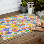 Hot Air Balloons In The Sky - Happy Kids Pattern with Positive Quotes Outdoor Rug Gallery Image 2