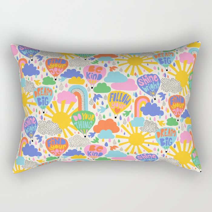 Hot Air Balloons In The Sky - Happy Kids Pattern with Positive Quotes Rectangular Pillow Gallery Image 2