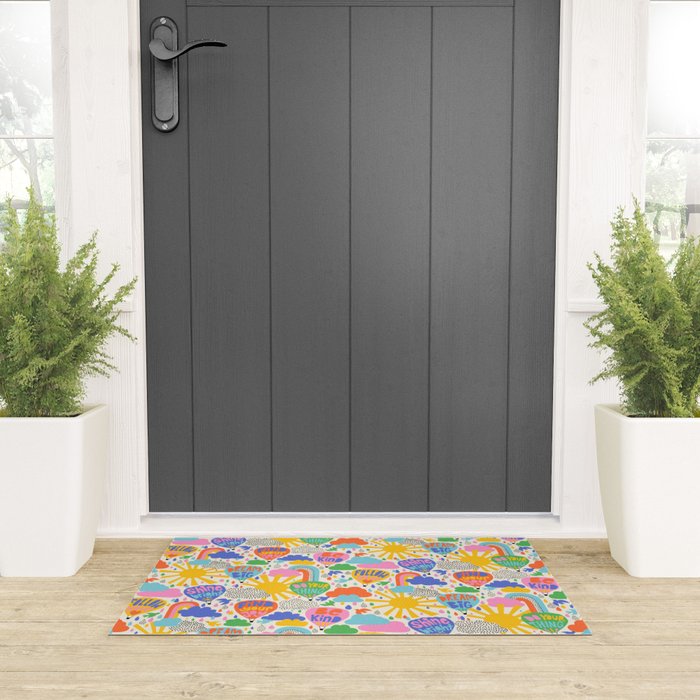 Hot Air Balloons In The Sky - Happy Kids Pattern with Positive Quotes Welcome Mat Gallery Image 3