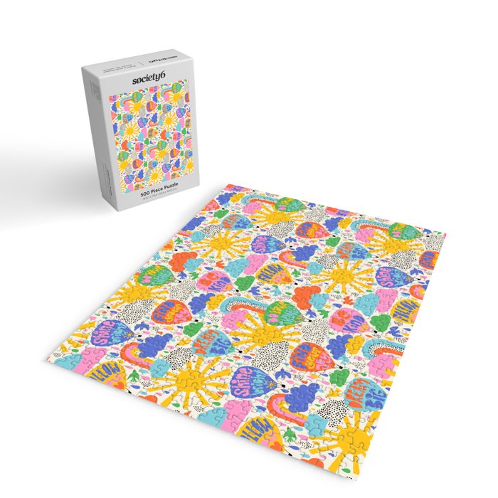 Hot Air Balloons In The Sky - Happy Kids Pattern with Positive Quotes Jigsaw Puzzle Gallery Image 2