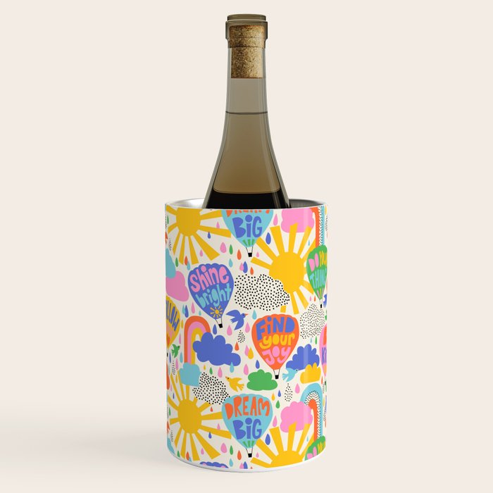 Hot Air Balloons In The Sky - Happy Kids Pattern with Positive Quotes Wine Chiller Gallery Image 3