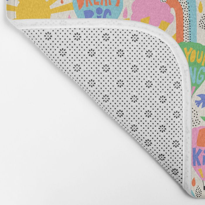 Hot Air Balloons In The Sky - Happy Kids Pattern with Positive Quotes Bath Mat Gallery Image 2