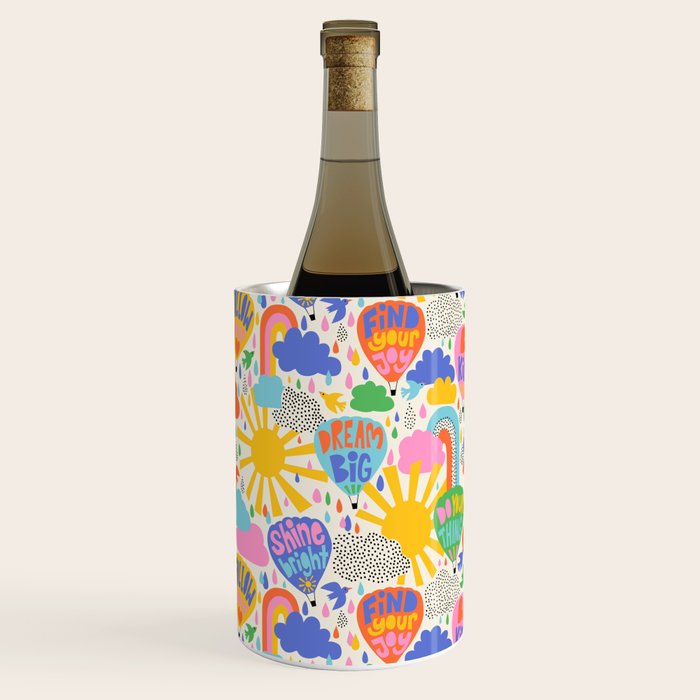 Hot Air Balloons In The Sky - Happy Kids Pattern with Positive Quotes Wine Chiller Gallery Image 2
