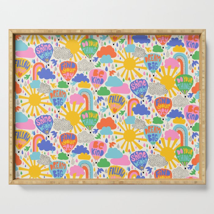 Hot Air Balloons In The Sky - Happy Kids Pattern with Positive Quotes Serving Tray Gallery Image 1