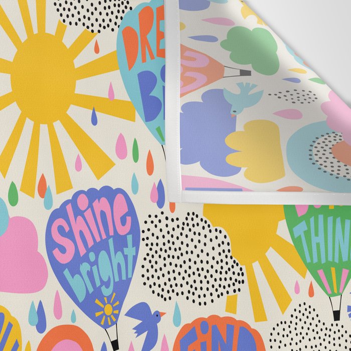 Hot Air Balloons In The Sky - Happy Kids Pattern with Positive Quotes Wall Tapestry Gallery Image 3