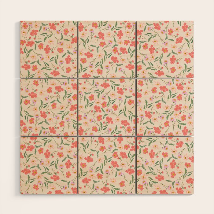 A breath of fresh air - A seamless floral pattern in pinks and reds Wood Wall Art Gallery Image 1