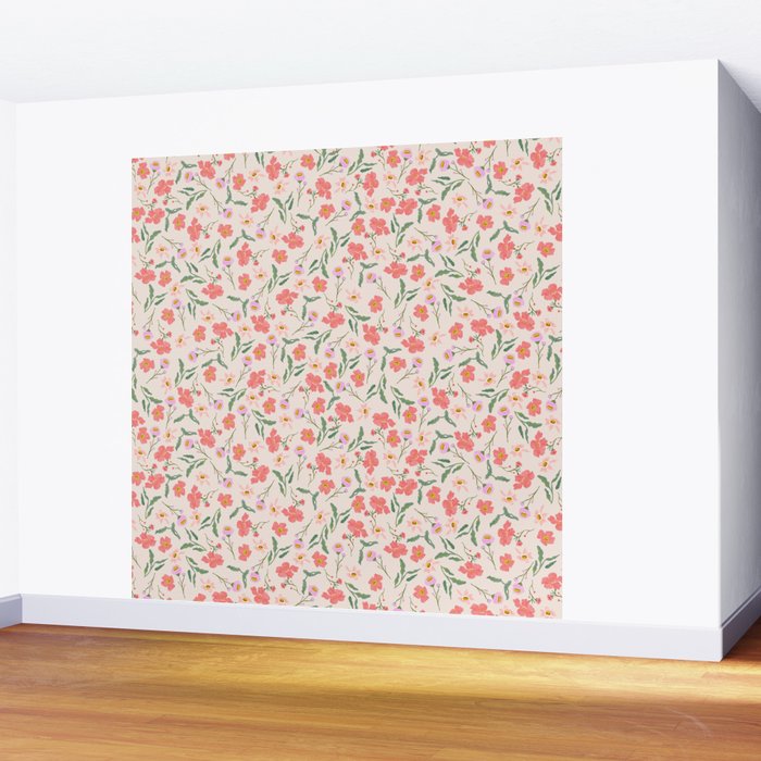 A breath of fresh air - A seamless floral pattern in pinks and reds Wall Mural Gallery Image 2
