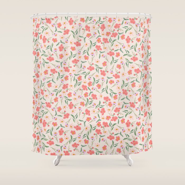 A breath of fresh air - A seamless floral pattern in pinks and reds Shower Curtain Gallery Image 1