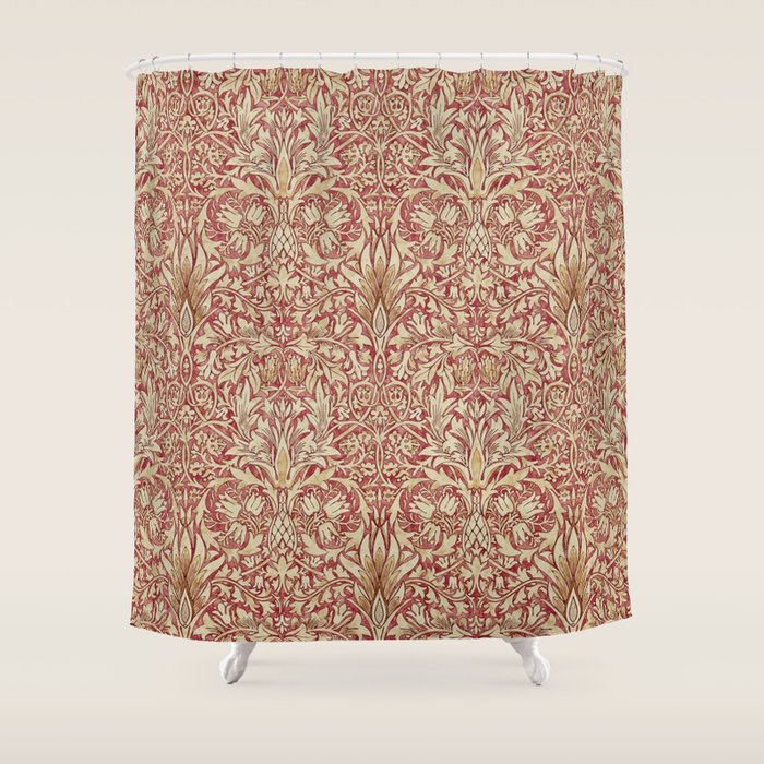 William Morris Vintage Snakeshead Red Madder Gold Pattern Shower Curtain Gallery Image 1