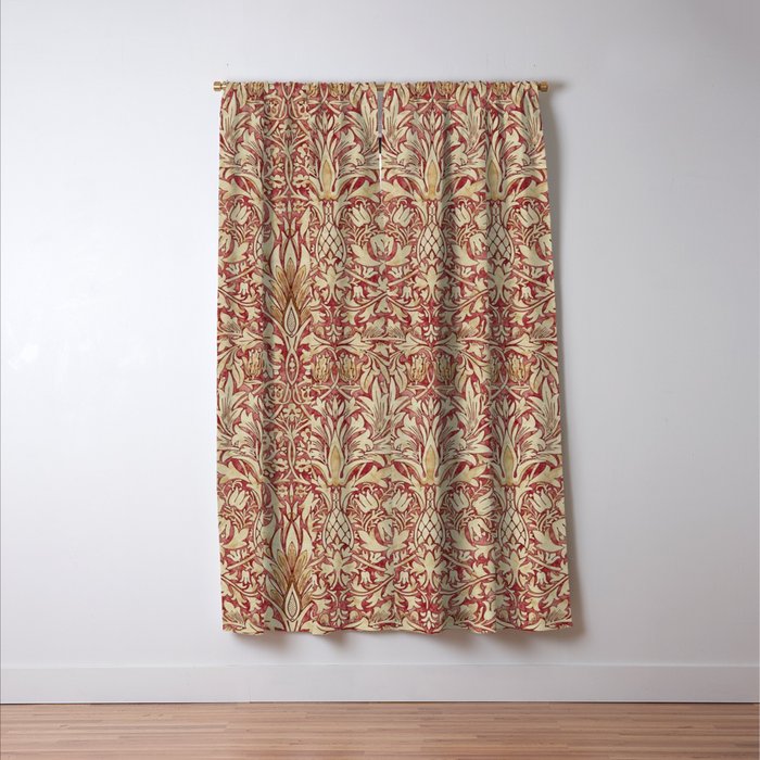 William Morris Vintage Snakeshead Red Madder Gold Pattern Window Curtain Gallery Image 3