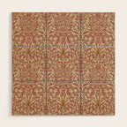 William Morris Vintage Snakeshead Red Madder Gold Pattern Wood Wall Art Gallery Image 1