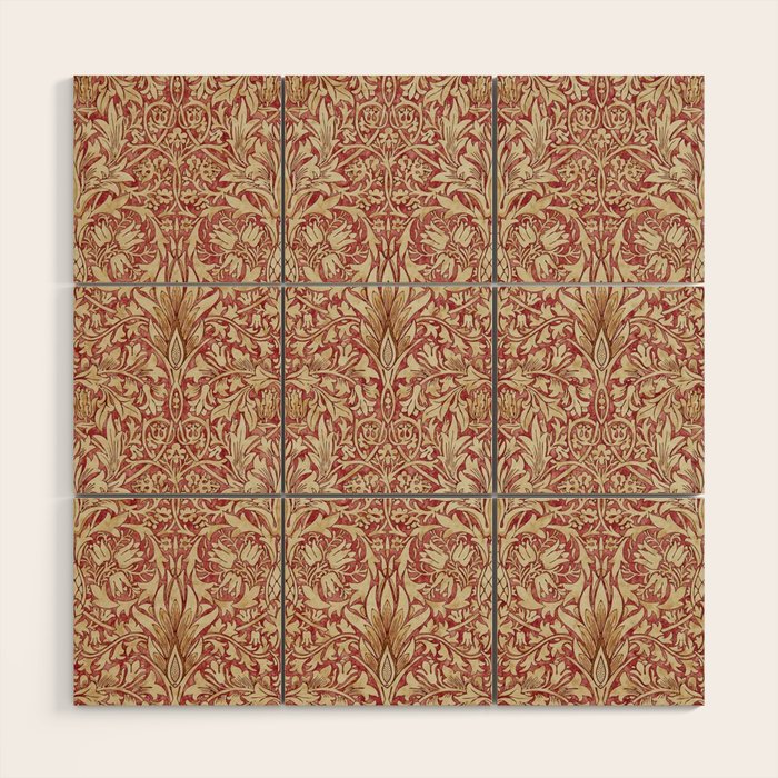 William Morris Vintage Snakeshead Red Madder Gold Pattern Wood Wall Art Gallery Image 1