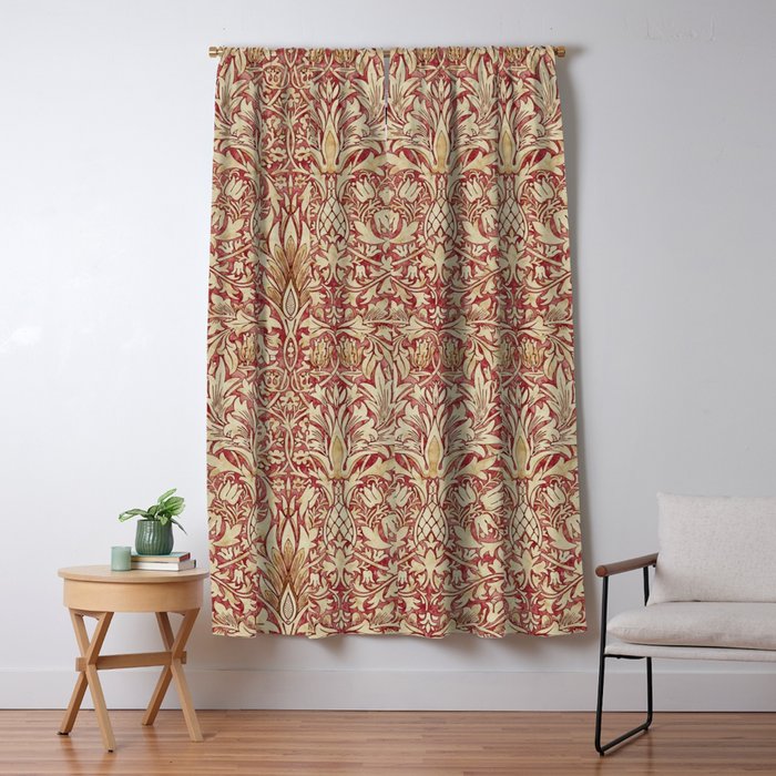 William Morris Vintage Snakeshead Red Madder Gold Pattern Window Curtain Gallery Image 1