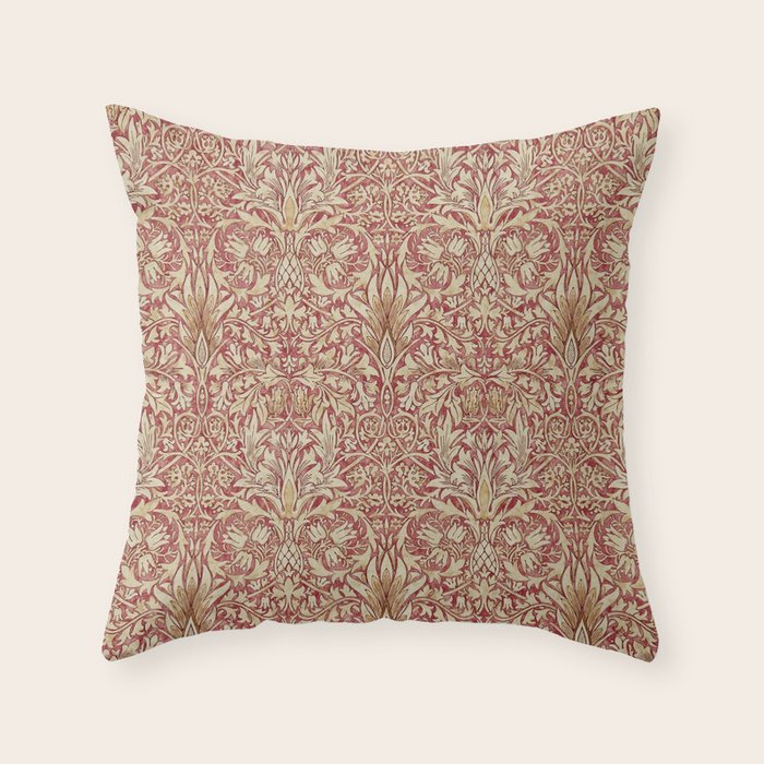 William Morris Vintage Snakeshead Red Madder Gold Pattern Throw Pillow Gallery Image 1