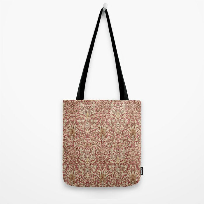 William Morris Vintage Snakeshead Red Madder Gold Pattern Tote Bag Gallery Image 2