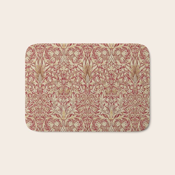 William Morris Vintage Snakeshead Red Madder Gold Pattern Bath Mat Gallery Image 1