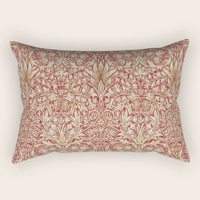 William Morris Vintage Snakeshead Red Madder Gold Pattern Rectangular Pillow Gallery Image 1