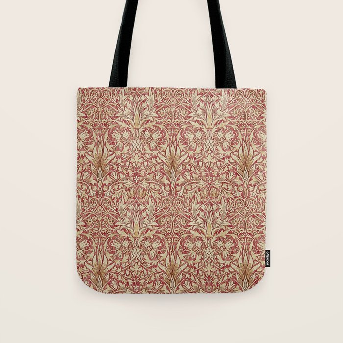 William Morris Vintage Snakeshead Red Madder Gold Pattern Tote Bag Gallery Image 1