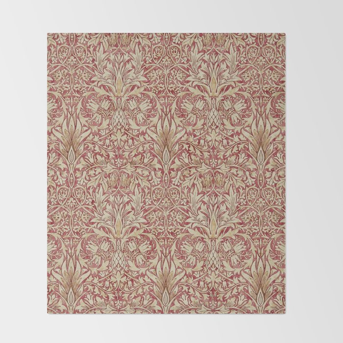 William Morris Vintage Snakeshead Red Madder Gold Pattern Throw Blanket Gallery Image 2