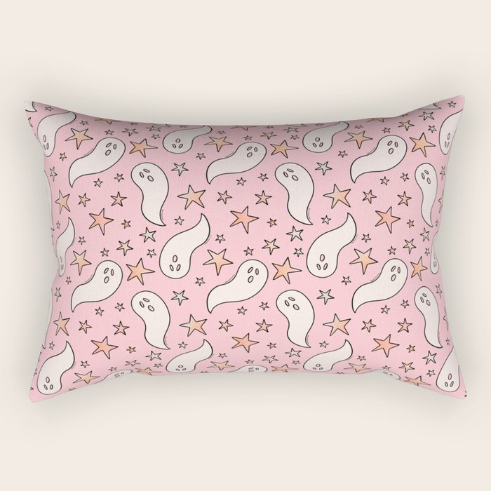Pastel Ghost Print in Pink Rectangular Pillow Gallery Image 2