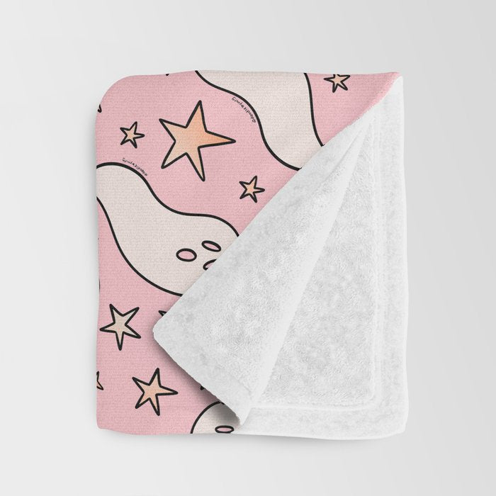 Pastel Ghost Print in Pink Throw Blanket Gallery Image 3