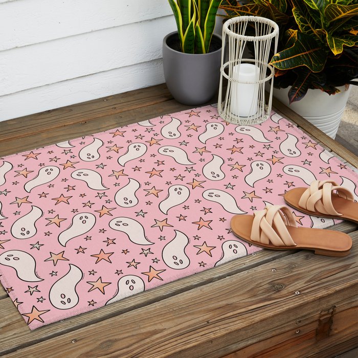 Pastel Ghost Print in Pink Outdoor Rug Gallery Image 2