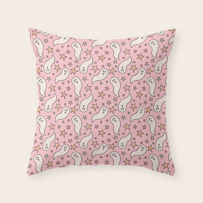 Pastel Ghost Print in Pink Throw Pillow Gallery Image 6