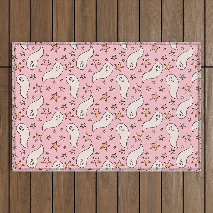 Pastel Ghost Print in Pink Outdoor Rug Gallery Image 1