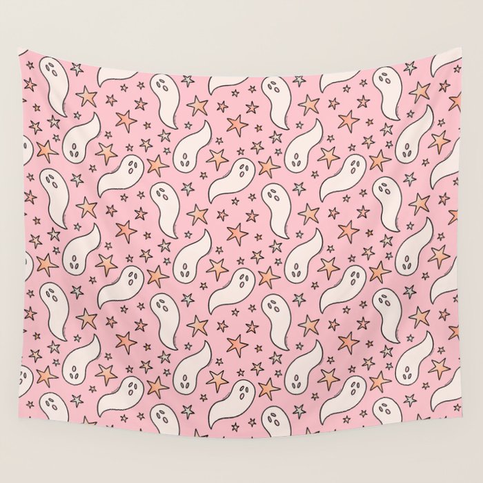 Pastel Ghost Print in Pink Wall Tapestry Gallery Image 4