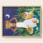 Tiger Camping, Wildlife Wild Jungle Illustration, Modern Bohemian Black Woman, Starry Night Moon Serving Tray Gallery Image 1
