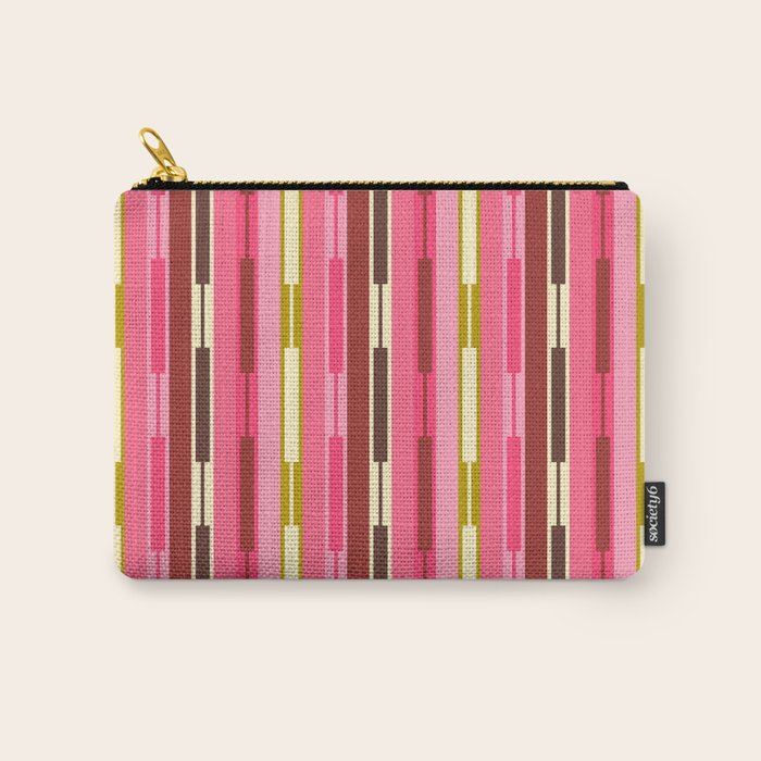 Eclectic Geo Chain Vertical Stripes Retro Contemporary Pattern in Pink Brown Moss Carry All Pouch Gallery Image 1