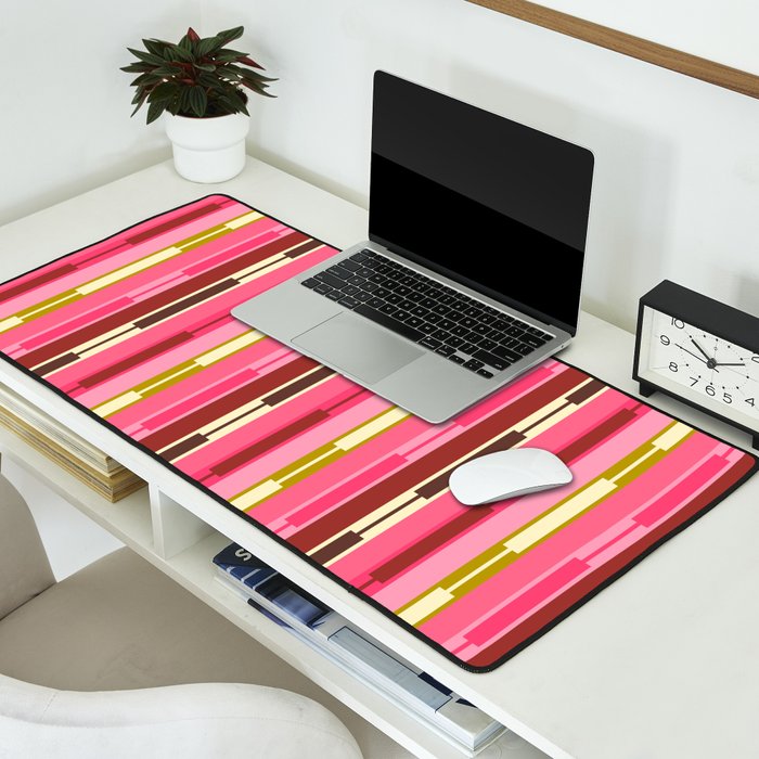 Eclectic Geo Chain Vertical Stripes Retro Contemporary Pattern in Pink Brown Moss Desk Mat Gallery Image 2